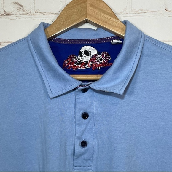 Robert Graham Polo Shirt Mens Large Blue Classic Fit Flip Skull Collar - Picture 2 of 13